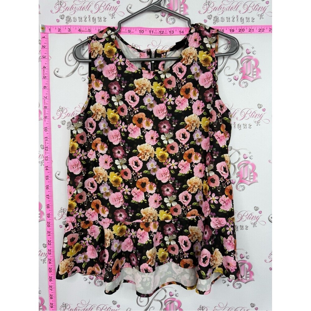 H&M Black Floral Sleeveless Peplum Tunic with Pink & Yellow Flowers